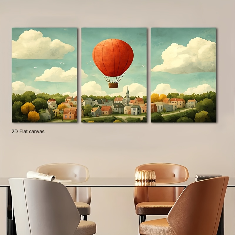 Canvas Wrap Ready - Bezramowe płótno 3-częściowe z czerwonym balonem